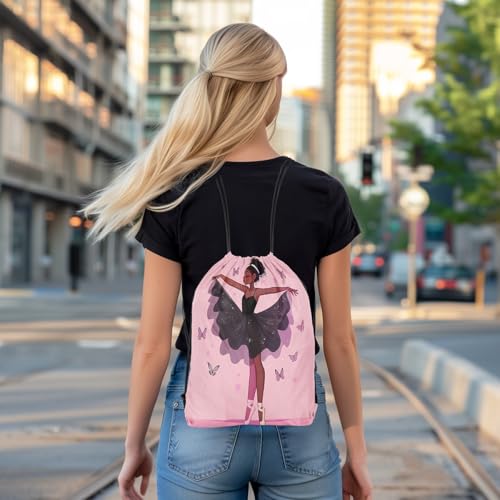 Image of jejeloiu Ballet Drawstring Backpack 13x15.7inch Black American Waterproof Gym Drawstring Bags Princess Sports String Backpack Beach Swim Travel Bag Sackpack