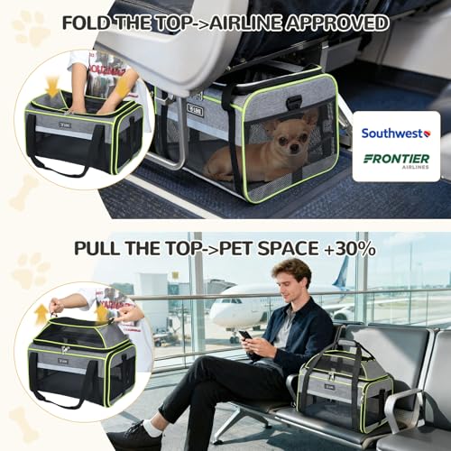 Image of Lekereise Top-Expandable Pet Carrier 18x13x9.5 Inch Southwest Frontier Airline Approved Soft Sided Underseat to 15lbs Travel Carriers for Small Cats Dogs with Locking Safety Zippers Anti-Scratch Mesh