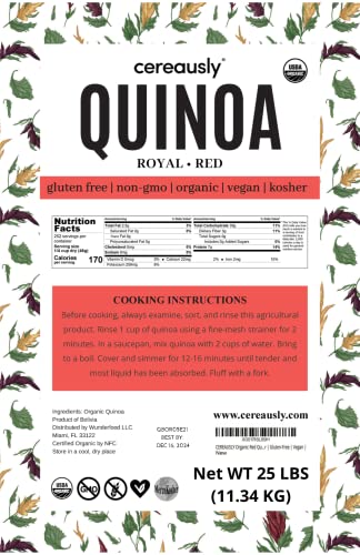 Cereausly Organic Red Quinoa – Premium Royal Quinoa From Bolivia – Kosher And Non-Gmo Quinoa Bulk – Vegan And Gluten-Fee Cooking Quinoa – 25 Lb #TOP1