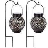 Solarleuchten Garten, 2 Stücke Solarlaternen mit Schäferhaken, Wasserdichte LED Solarlampe für Außen Balkon Hof Korridor Weg Weihnachten Deko
