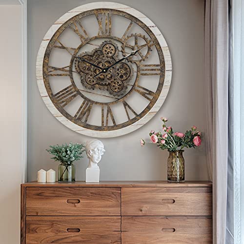 Hoibai Wall Clock, 24 Inch Moving Gears Clock Large Wall Clock For Living Room Decor Rustic Vintage Industrial Steampunk Farmhouse Big Clock For Home Kitchen Bedroom Office #TOP3