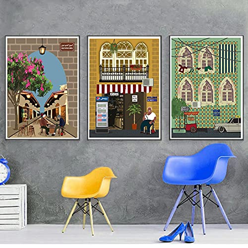Toile peinture maison arabe pour salon voyage oriental 60x80cm