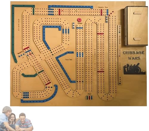 Large Cribbage Wars Board Game(17.72 x 13.78 inch) Cribbage War Game Wooden Cribbage Board Game Set with Built-in Storage Compartment for Cribbage Pegs and Cards Family Games for Kids and Adults