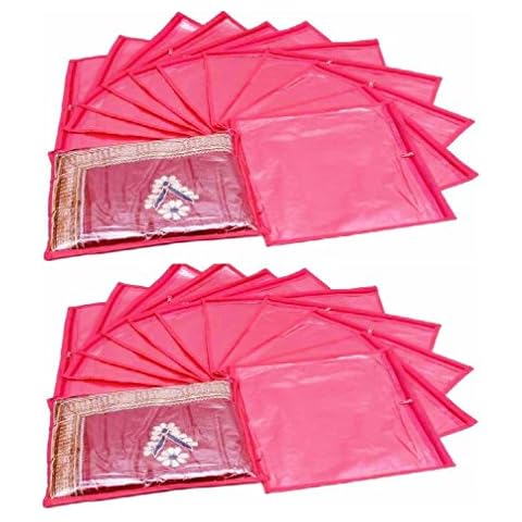 Fashion Bizz Non Woven Pink Saree Cover Wardrobe Organizer Set of 24 Pcs Combo Cover