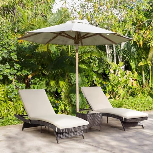 Image of Outdoor Poolside Lounger with Adjustable Backrest Sun Chaise Recliner for Terrace Garden Poolside for Relaxation Durable and Stylish- (Brown & Beige) 2 Lounger+Side Table