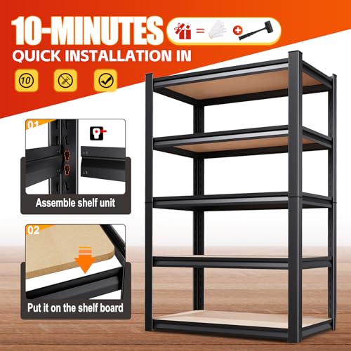 Image of Set of 2 71 inch H Garage Shelving-5 Tier Storage Shelves,Adjustable Heavy Duty Metal Shelving Unit and Storage Large Rack,Utility Steel Shelf for Warehouse Industrial Pantry Basement 71 inchx32 inchx14 inch