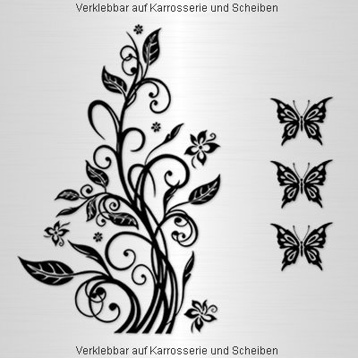 A456 bloemenrank autosticker + 3 vlinders 77 cm x 50 cm turquoise (kleur / grootte naar keuze) - Afbeelding 3