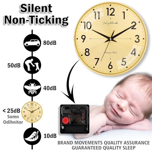 Image of Sehaz Artworks Wall Clock for Living Room Stylish | Traditional Wall Clock for Hall Big Size | Wall Watch for Living Room Stylish | Metal Dial - Golden 32x32 CM