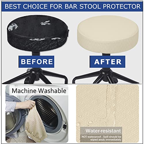 Buyue 4 Pcs Bar Stool Covers, Luxury Fabric Dia.16-18" Round Stretchy Crease-Resistant Washable Jacquard Dustproof Stool Seat Slipcover, L-Beige-Set Of 4 #TOP3