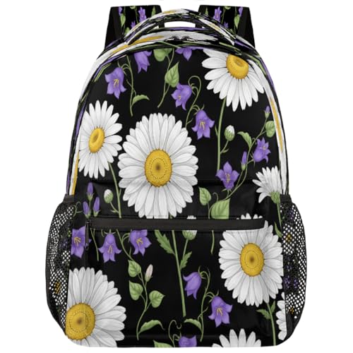 Mochila escolar ligera con flores de margarita para ordenador portátil y libros de instituto