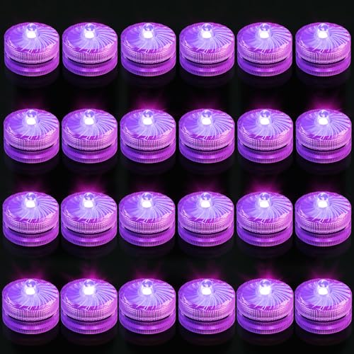 idyl light 24 Lumières LED Submersible Étanche,Violet Bougies à LED IP68 Étanche pour Vase Aquarium Mariage Décoration Halloween Noël