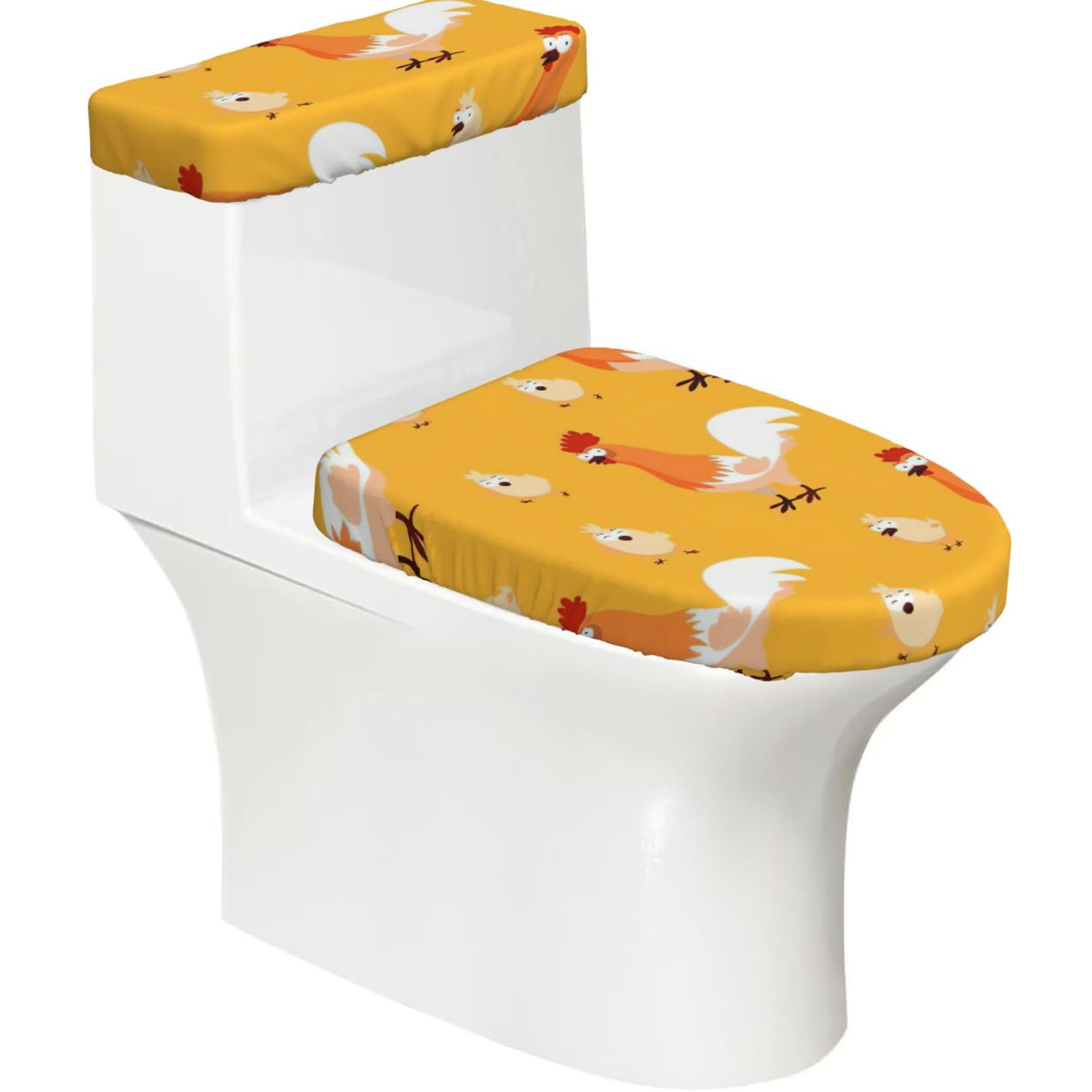 Chicken Chick Print Stretch Toilet Covers Set, Polyester Covers Replacement For Fits Most Size Lids Bathroom Decor
