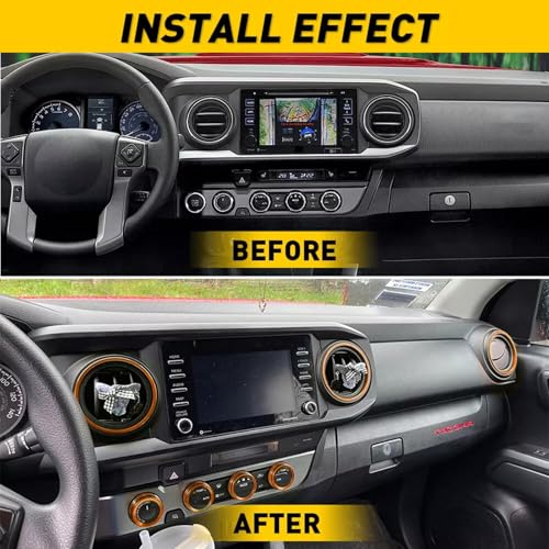 Image of Aluminum Alloy AC Knob Covers & Vent Outer Rings Kit for Toyota Tacoma 2016-2023 (8pcs Orange) - HVAC Control Button Covers, Air Conditioner Vent Trim Rings, Metal Interior Upgrade Accessories