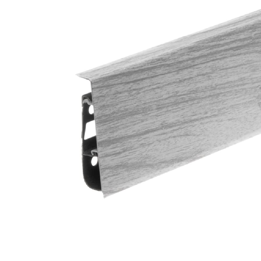 VP Plastic Skirting Board - High Line 2.5m PVC Skirting Board with Wire Cover Design - Light Grey Oak - 78
