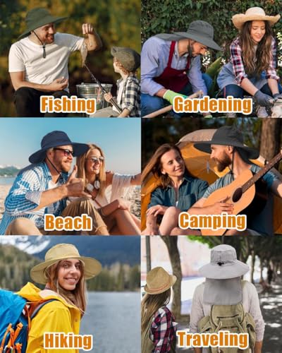 Image of Outdoor Sun Hats with Stowable Neck Flap for Men Women UPF 50+ Mesh Summer Bucket Hat Wide Brim for Fishing Safari Hiking