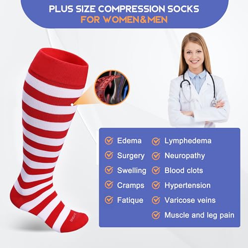 Image of LEVSOX Plus Size Compression Socks for Women Men Wide Calf Extra Large 15-20 mmHg Knee High Sock for Nurses Pregnant Travel