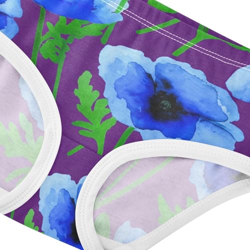 Cartoon Toddler Girls Underwear 2t Cotton Cute Panties Girl Watercolor Blue Poppy Flowers Purple Kids Briefs Undies4