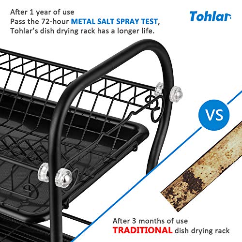 Dish Drying Rack, 2-Tier Kitchen Organizer with Drain board/Cup Holder, Dish Rack Matte Black Tohlar - Thumbnail 5