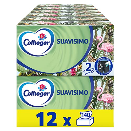 Colhogar Pañuelos Faciales Suavísimo Family Pack x1680 - Caja de Pañuelos Faciales - Resistentes a la Lavadora - Caja con 140 Pañuelos - Col...