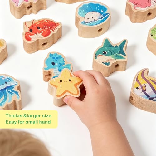 Wooden Bear Fishing Toy, Balance Sorting&Stacking, Lacing Beads,Educational Learning Montessori Fine Motor Skills Wooden Toy for Baby6-12 Months,Toddlers1-3,&Kids Ages 3+,Craft Gift for Boys &Girls. - Image 4