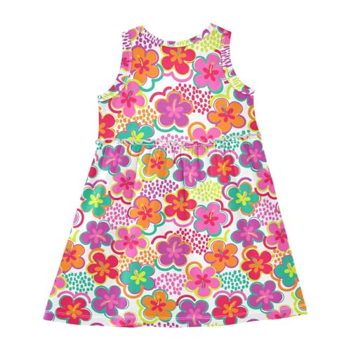 Girls Casual Dress Colorful Hibiscus Flower Seamless Cotton Summer Clothes for Kids 2T-8Y2