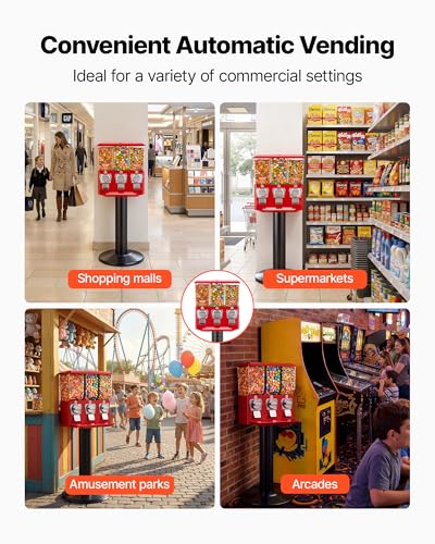 Image of VEVOR Candy Vending Machine, Triple Compartment Candy Vending Machine with Stand, Gumball & Candies Vendings Machines with Built-in Cash Box, Detachable, Vintage Candies Dispenser for Shops, Arcades