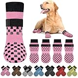 Non Slip Dog Socks to Prevent Licking Paws Grippy Socks for Senior Dog on Hardwood Floors Anti Slip Dog Socks for Hot Pavement Double Side Paw Protector Prevent Scratching Pink L