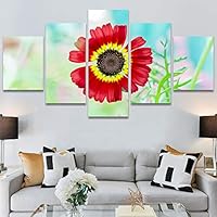 SIGNWIN 5 Panel Canvas Wall Art Bright Flowers for Home Decorations Ready to Hang - 60