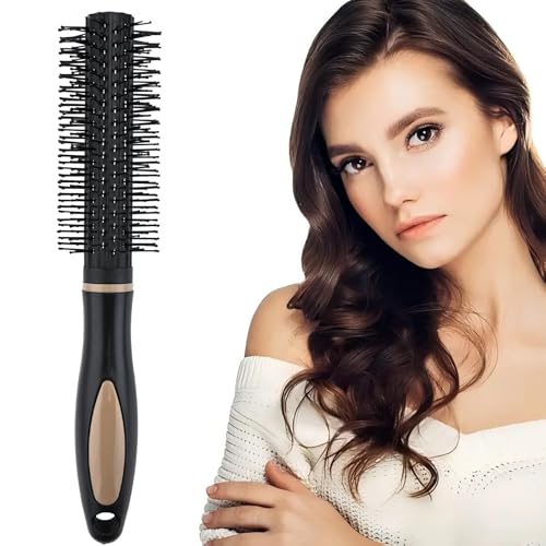Cepillo de pelo redondo,peine antiencrespamiento,herramientas de peinado en casa, crear y alisar el pelo rizado u ondulado,antiestático,Añadiendo Volumen y Brillo Para Cabello Fino (Punta Negra)