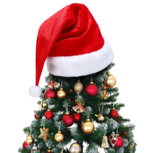 Gejoy 26 x 15 Inch Christmas Tree Topper Large Santa Tree Topper Red Santa Hat Christmas Trees Ornament for Winter Xmas Holidays Party Decorations (Classic)