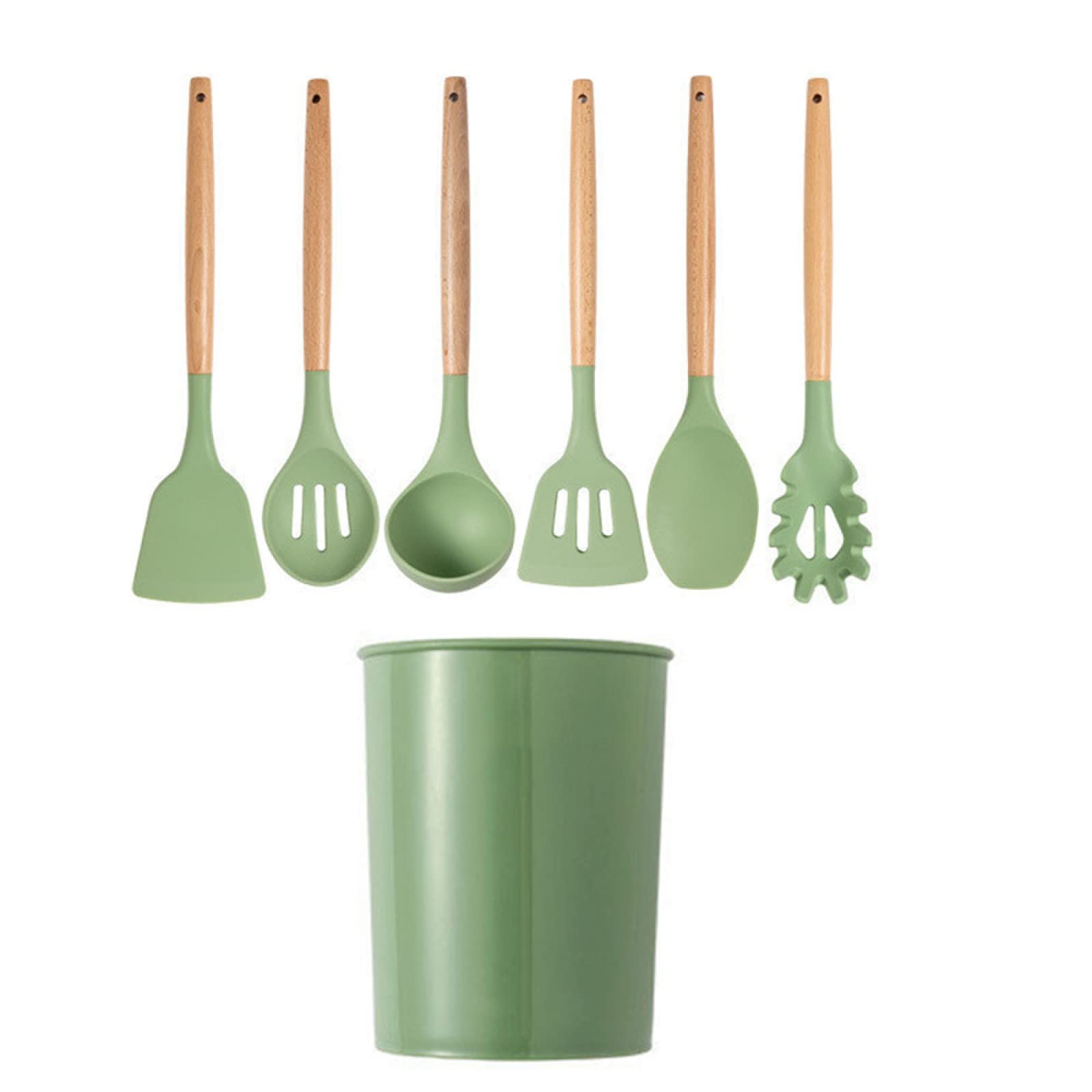 GTHTUHFD Cooking Spatulas And Spoons,Spoon Setcooking Utensils Set Avocado Green Silicone Kitchenware Cooking Utensils Set Non Stick Cookware Set Kitchen Tool,7pcs