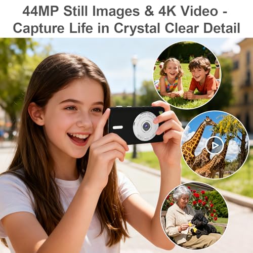 Digital Camera 4K - Autofocus Compact Cameras with 32GB SD Card 44MP Portable Mini Small Photo Camera with 2.8" LCD Screen 18X Digital Zoom Vlogging Camera for Students, Teens, Beginners (Black) - Image 3