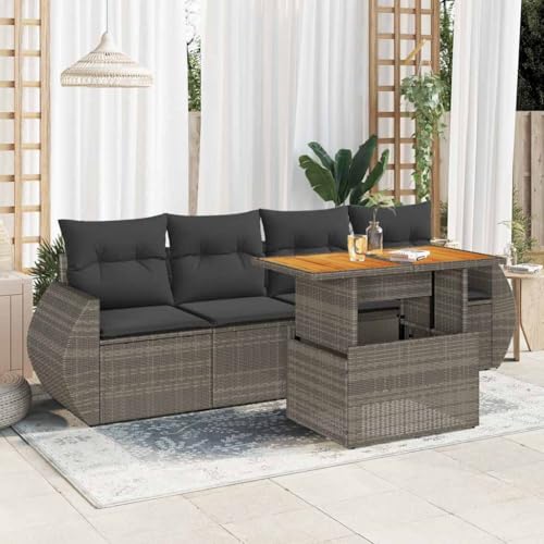 Vetnasa Juego de sofás jardín con Cojines 5 pzas ratán sintético Gris Mobiliario, Muebles de jardín, Conjuntos de jardín Gris 51,4 KG