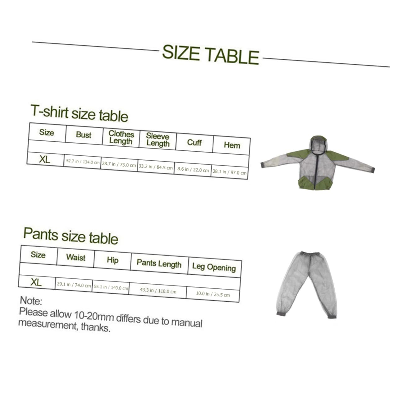 1Ensemble Vêtements Moustiques Protection Vêtements Respirants pour Camping Randonnée Activités de Plein Air
