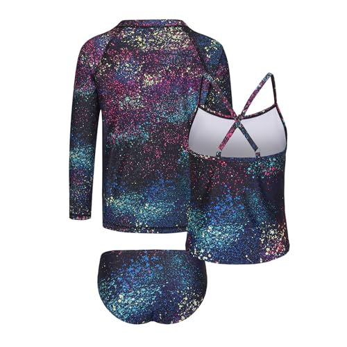 Image of Girls 3 Piece Swimsuits Set Long Sleeve Rash Guard Tankini Bathing Suits for Girls Beach Swimwear Set 3-16 Years