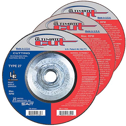 United Abrasives SAIT Cut Off Wheel 4-1/2 x 5/8-11 The Ultimate Cut Type 27 Hubbed QTY 10