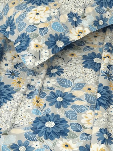 Image of Welspun Zen Microfiber Floral Double Bedsheet with 2 Pillow Covers | Percale Bed Sheet | Skin Safe, Breathable & Easy Care Bedding Set | Gift Set | Light Grey | 220 x 240 Cm