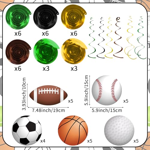 Image of 54Pcs Sports Hanging Swirls Party Decorations Sports Theme Birthday Party Decorations Supplies Baseball Basketball Golf Football Soccer Ball Cutouts Swirl Ceiling Streamers for Kids Boys Men