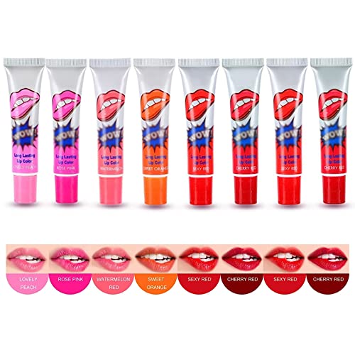 Magic Tattoo Lip Gloss Set 8pcs Lip Tattoo Lipstick Tatuaje Lápiz Labial Peel Off Mouth Shield Tint Lip Gloss Colores Resistentes al Agua y Duraderos para Brillos Específicos para Mujeres