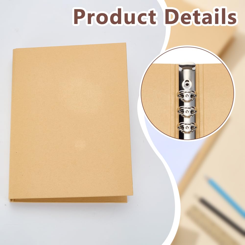 WEBEEDY 3 raccoglitori a 6 anelli in carta kraft, formato A5, ricaricabili, per fogli A5, per ufficio, riunioni, viaggi, cancelleria, 17 x 23 cm