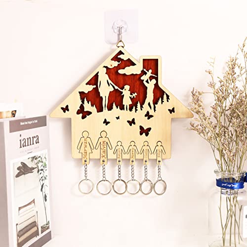 Schlüsselhalter Benutzerdefinierte Familiennamen Schlüsselanhänger Schlüsselhalter für die Wand Dekorative Holzhausform Schlüsselanhänger Dekorativ mit 3-6 Haken Schlüsselanhänger für die Haustür Cover