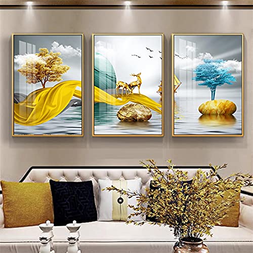 Impressions murales art cerf doré affiche abstraite 60x80cm
