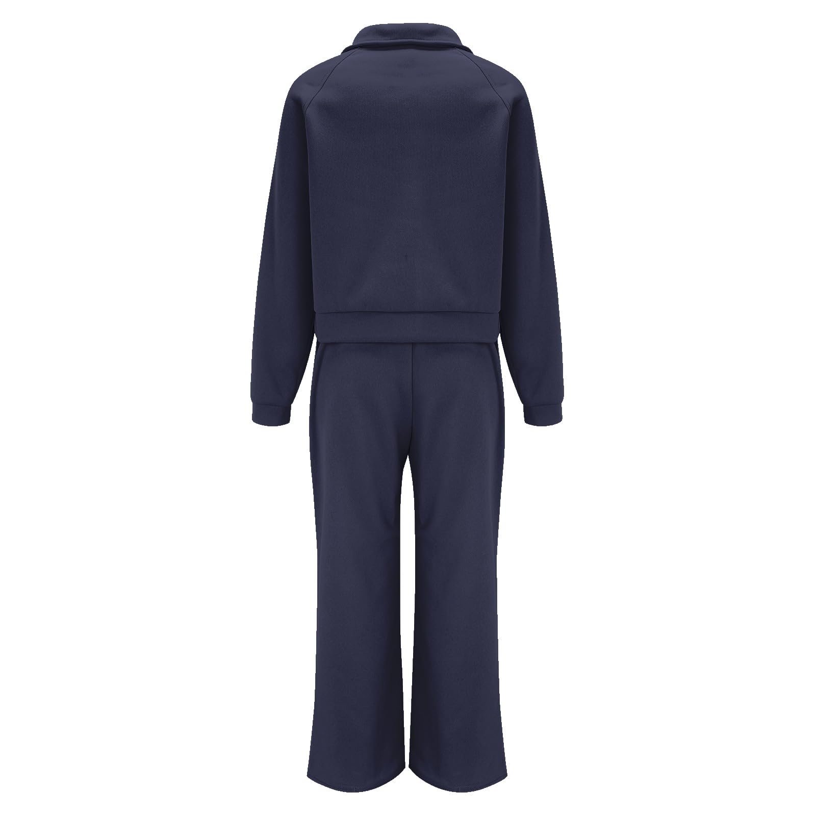 Generisch Tuta da donna in due pezzi da donna tuta sportiva 2 pezzi da donna felpa con cerniera quarta e gamba larga, pantaloni della tuta da donna, Blu marino, M