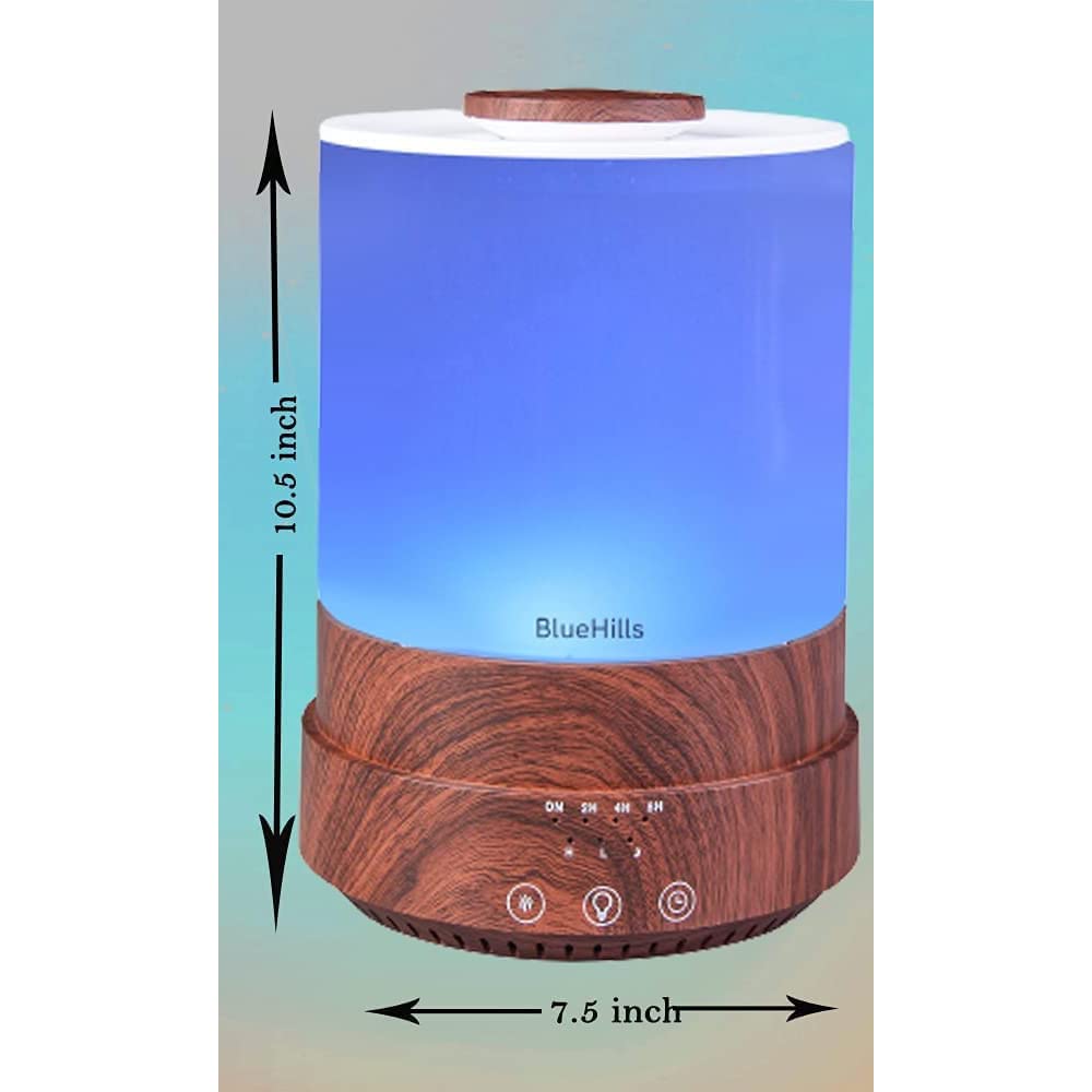 BlueHills - Difusor de aceites esenciales XL 2500 ml con temporizador para gran decoración del hogar, habitación de bebé, gran capacidad de 2,5 l con luces Grano de madera oscura - F003