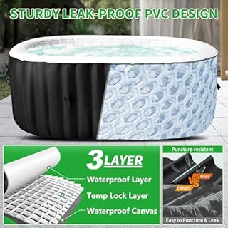 Inflatable Hot Tub with Side Table, 2 Person Oval Blow Up Portable Hot Tub, Leak-Proof PVC Outdoor Spa with 100 Strong Bubble Jets, Heater Pump and Insulated Cover, 75” X 47”X 25”