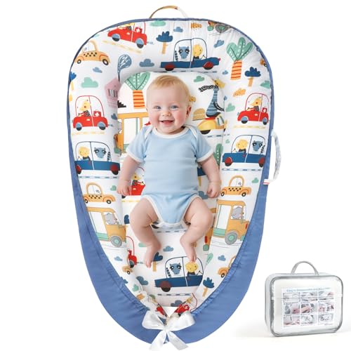 Image of KISS GOLD Baby Lounger - Breathable Soft Cotton Cover Baby Lounger Nest, Babies Essentials Gifts, Portable Lounger for Baby Tummy Time Floor Playing Seated Support for Home and Travel