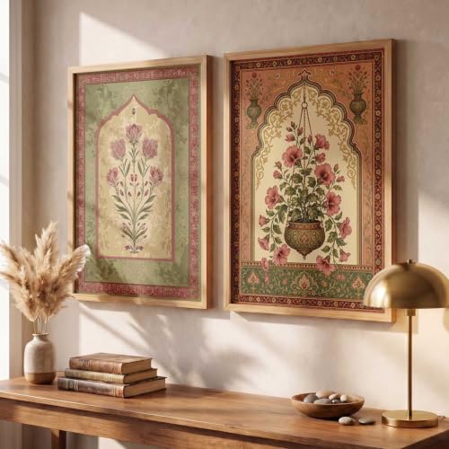 Image of HOTHOUSE Traditional Art Wall Painting Home Decoration With Frame For Living Room Bed Room Hotel Wall Decor Digital Reprint Engineered Wood Set of 2 (10X13 inch)