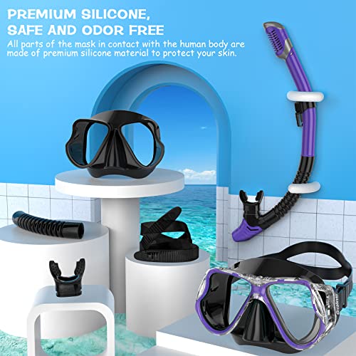 image for Greatever Dry Snorkel Set,Panoramic Wide View,Anti-Fog Scuba Diving Ma
