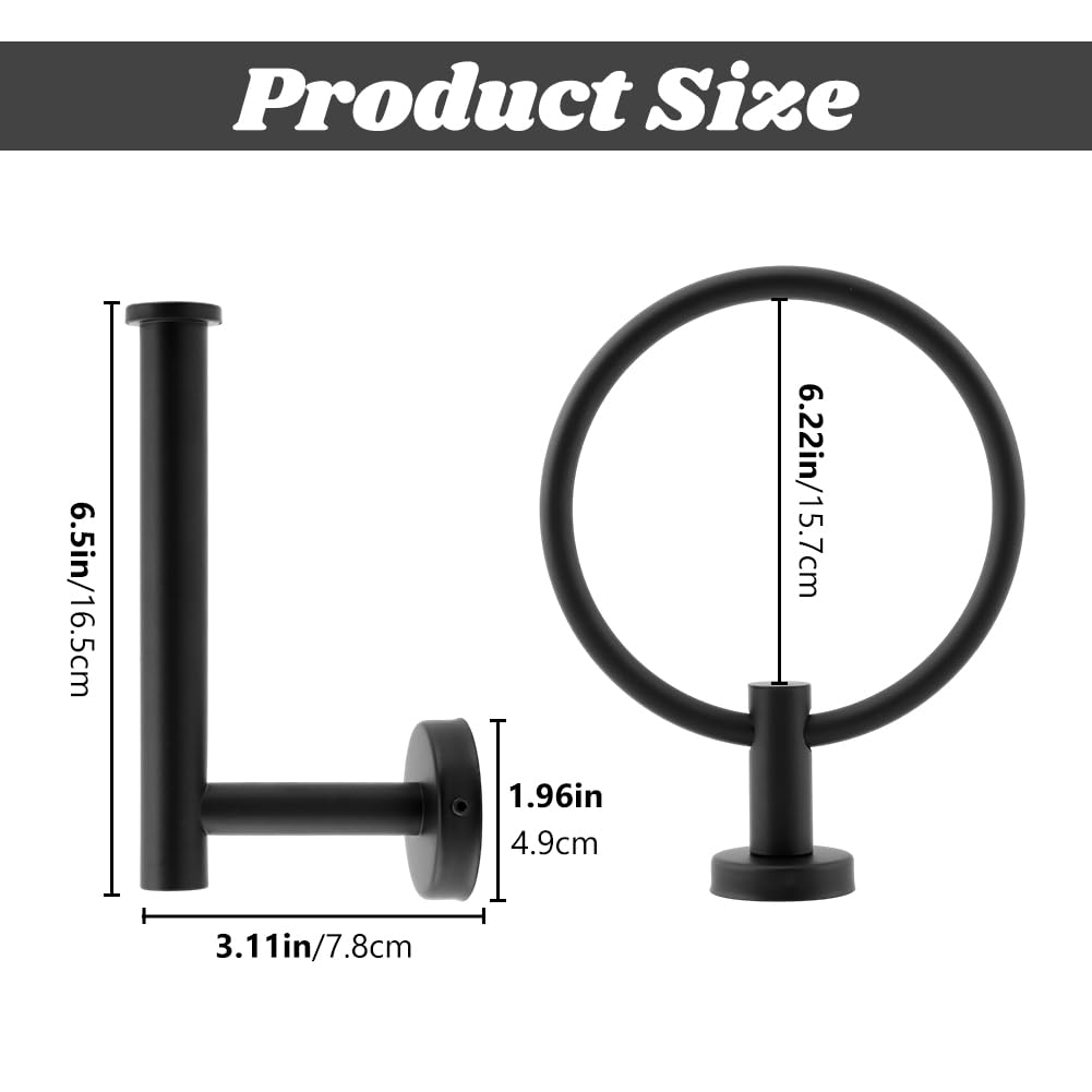 Toilet Roll Holder Towel Ring,2 Pcs Stainless Steel Bathroom Hardware Accessory Wall Mounted Toilet Paper Holder Matte Black Finish for Bathroom and Kitchen(COLOR:black) - Image 2