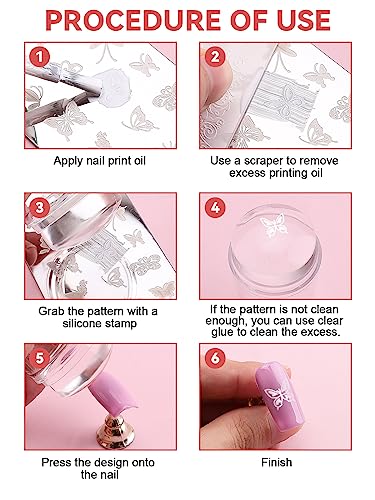 6PCS Nail Stamping Plates Kit, EBANKU Stamping Plates for Gel Polish with 1 Nail Stamper & 1 Nail Scraper, Flower Animal Pattern Manicure Print Tools for DIY Nail Art Designs - Image 8